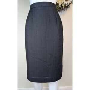 VTG Norton McNaughton Pencil Skirt 10 Black Linen Flax Classic Career Preppy